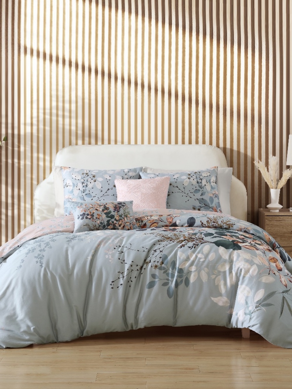 Bebejan Peach Leaves on Sage Reversible King Comforter Set